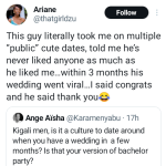 Rwandan lady shares her experience with a man who was "publicly" courting her while planning his wedding with another woman